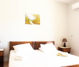 Cozy double bed with soft linens